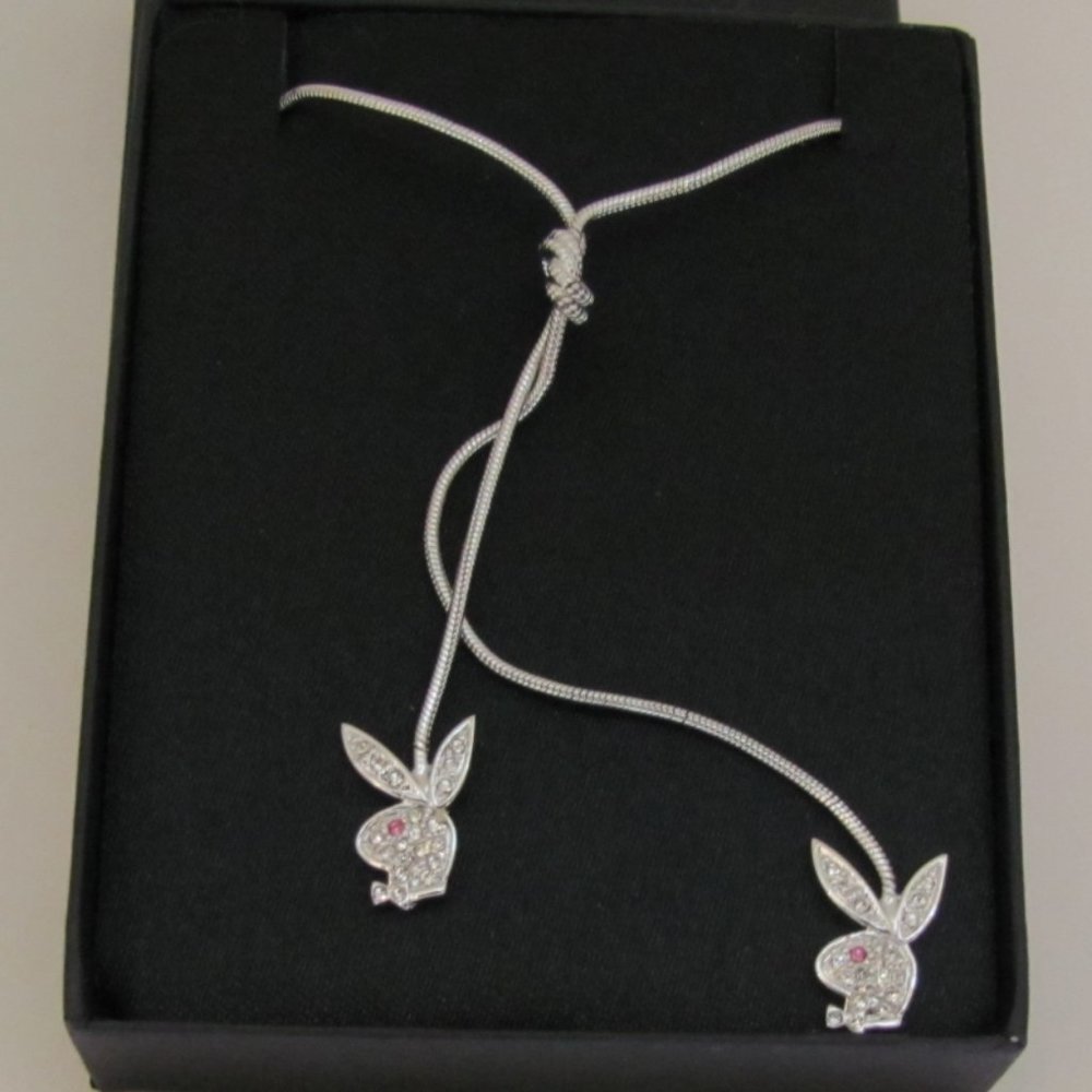 Playboy Y Necklace Bunny Charms Swarovski Crystals - Picture 7 of 10